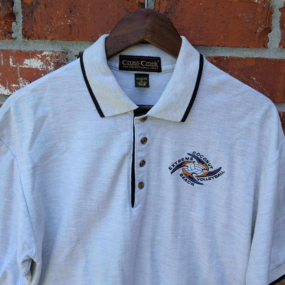 Cross Creek Polo Shirt Mens Medium Grey Herringbone Coconut Beach Volleyball